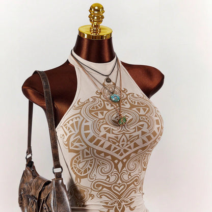 Printed Vacation-Ready Slim-Fit Multi-Layer Mini Dress For Women