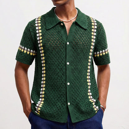 Men's Water-Soluble Crochet Cardigan Polo Shirt