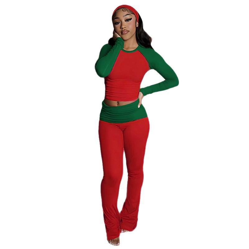 Fashionable Long-Sleeve Top And Pants Set For Christmas