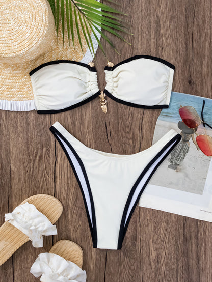 Women's Fashion Color Contrast Tube Top Bikini