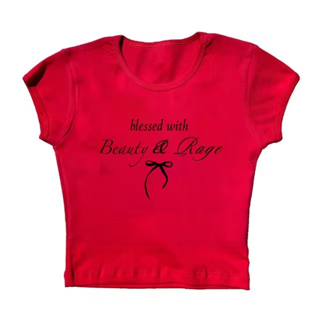 Sexy Navel T-shirt Letter Print Casual All-matching Tops