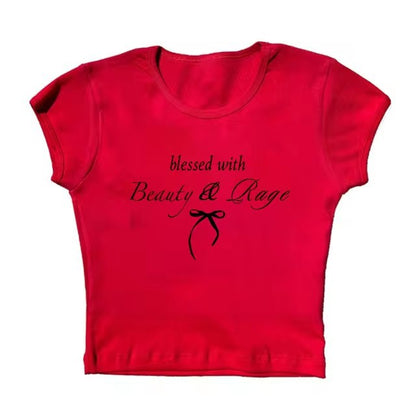 Sexy Navel T-shirt Letter Print Casual All-matching Tops