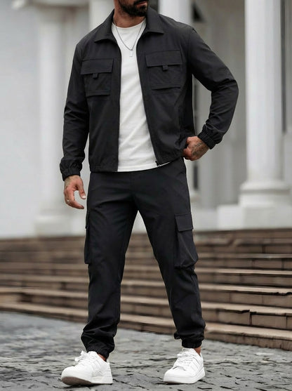 Mens Long-Sleeve Zip-Up Top And Pants Casual Workwear Set