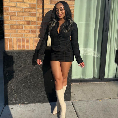 European And American Overall Suit New Short Skirt Two-piece Set Sexy Women Clothing
