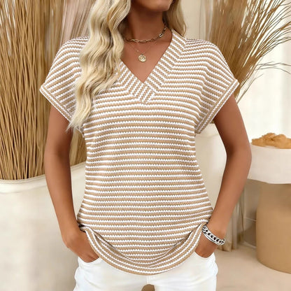 Summer V Neck Striped Loose Short Sleeve