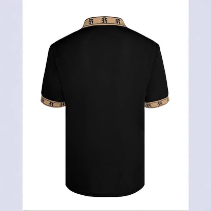 Mens Embroidered Casual Lapel Polo Shirt Top