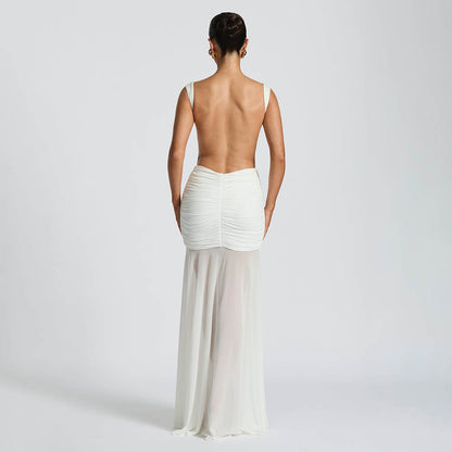 Women's Solid Color Sleeveless Backless Split Waist Dress