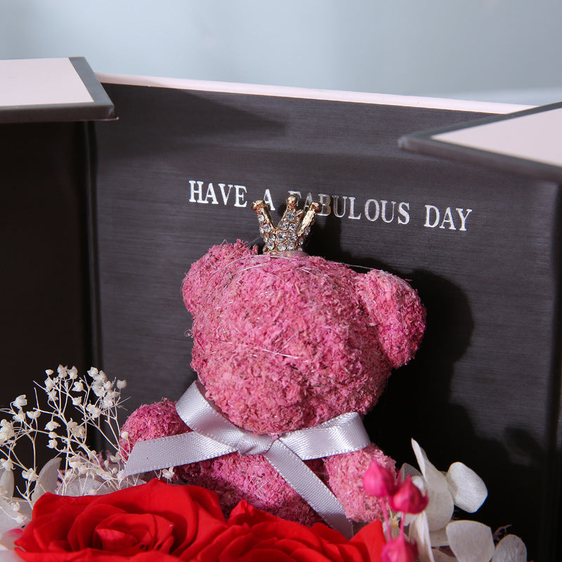 Chinese Valentine's Day Bear Preserved Flower Gift Box