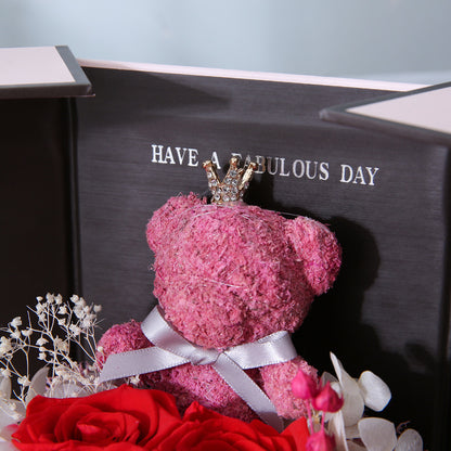 Chinese Valentine's Day Bear Preserved Flower Gift Box