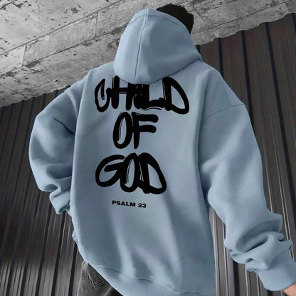 Mens Letter-Print Hoodie With Fleece-Lined Pullover Top