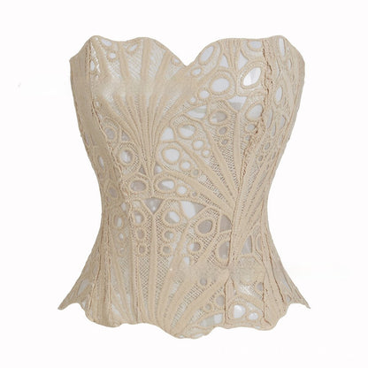 Sexy Hollow Out Corset Top Women Lace Double-layer Streetwear Party Club Corset Clothing