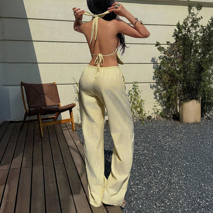 Vacation-style Tank Top And Casual Long Pants Set