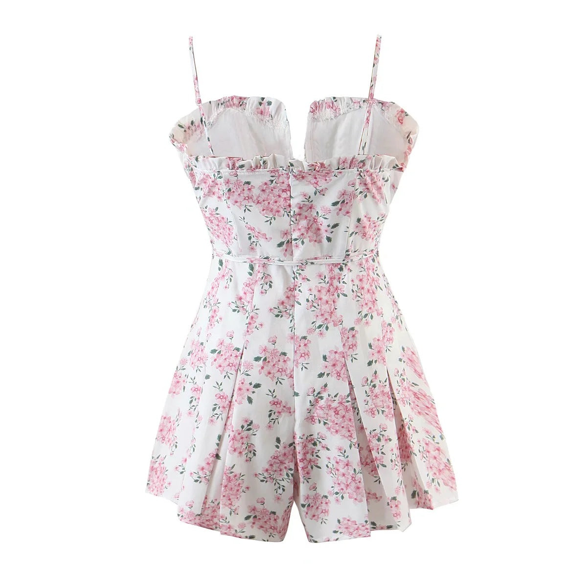 Slim-fit Pink Flower Suspender Jumpsuit Women