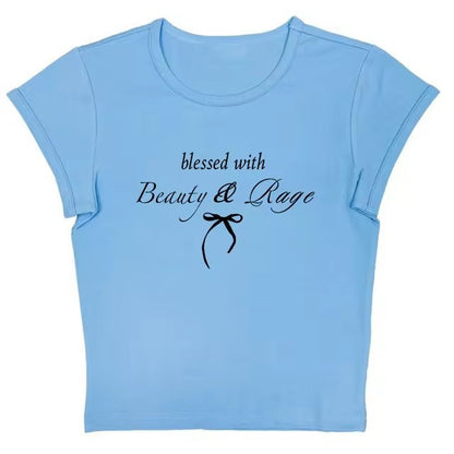 Sexy Navel T-shirt Letter Print Casual All-matching Tops