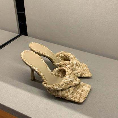 Summer New Woven Outer Wear High Heels Women