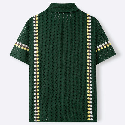 Men's Water-Soluble Crochet Cardigan Polo Shirt