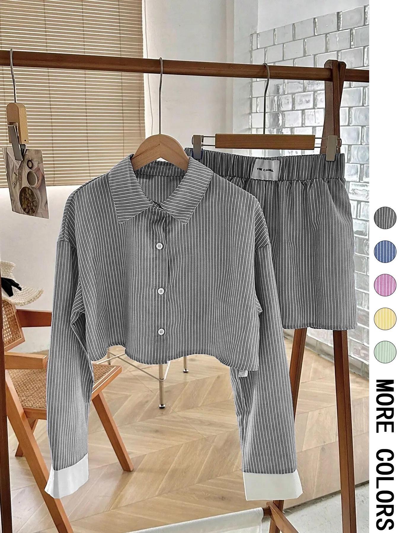 Womens New Color-Block Striped Long-Sleeve Set