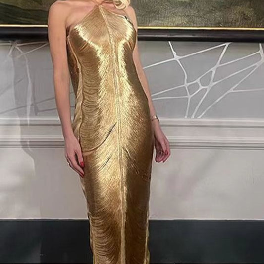 Halter Neck Tassel Evening Dress