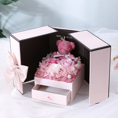 Chinese Valentine's Day Bear Preserved Flower Gift Box