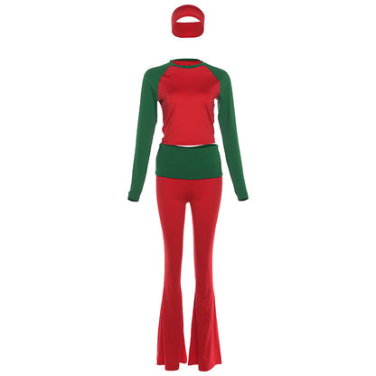 Fashionable Long-Sleeve Top And Pants Set For Christmas