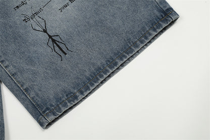Graffiti Printing Jeans Middle Pants Men