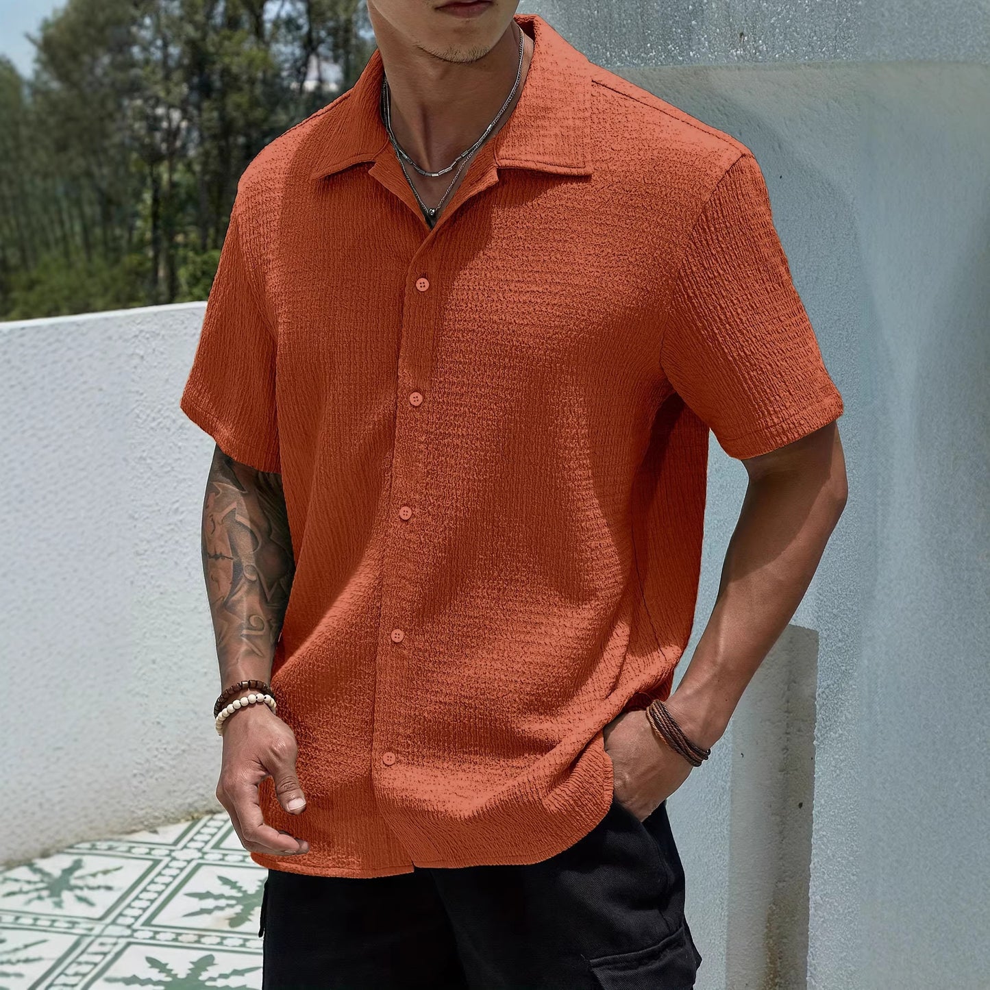 New Lapel Collar Retro Resort Casual Shirt For Men