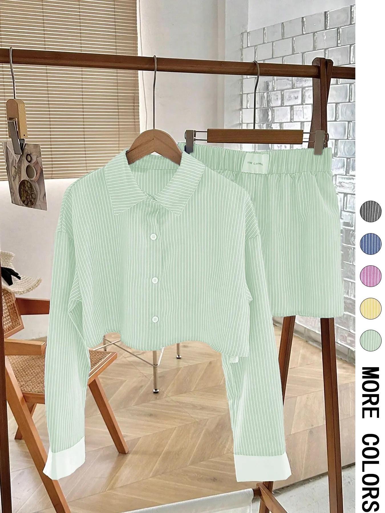 Womens New Color-Block Striped Long-Sleeve Set