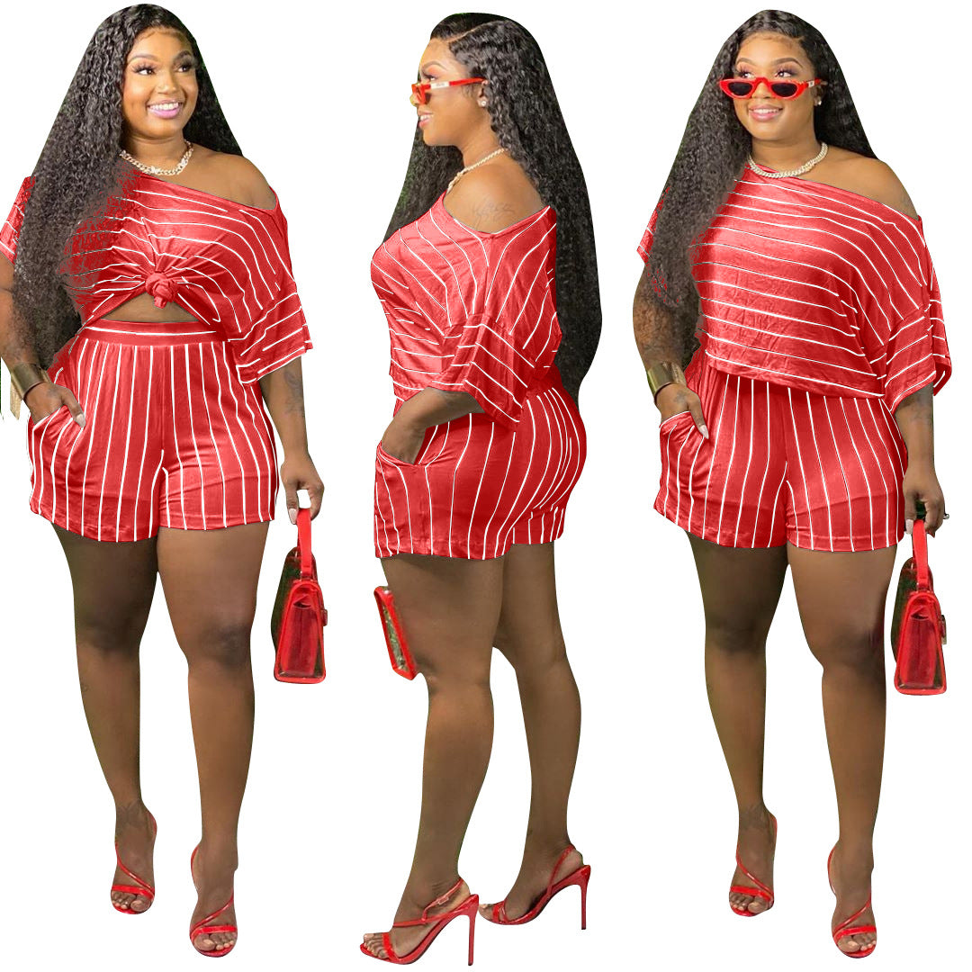 Fashion Striped Loose Two-piece Suit Women