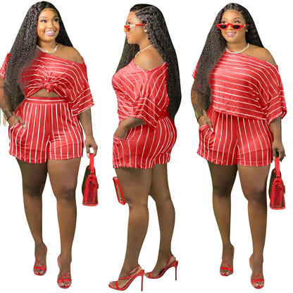 Fashion Striped Loose Two-piece Suit Women