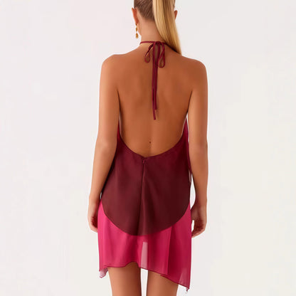 Mesh Gradient Color Halter Loose Dress