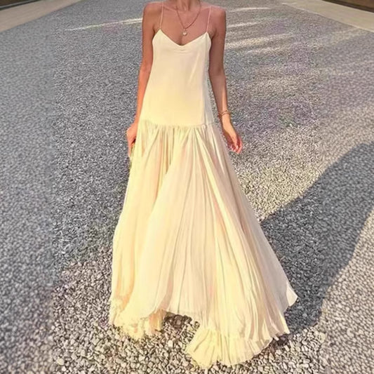 Pleated French Vacation Style Dress