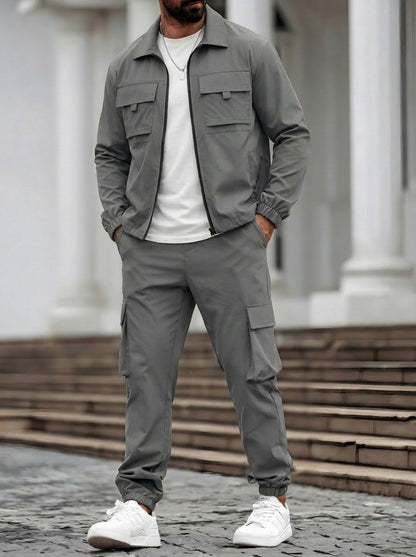 Mens Long-Sleeve Zip-Up Top And Pants Casual Workwear Set