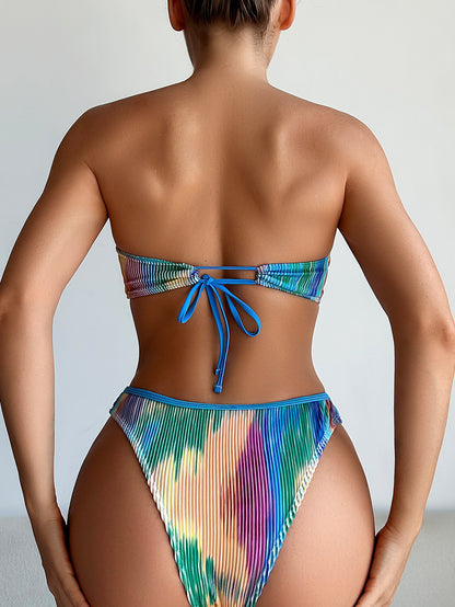 Color Printed Tube Top Bikini
