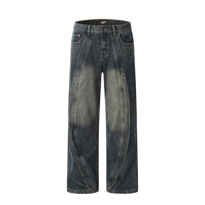 Fashion Personality Stitching Straight Jeans Men