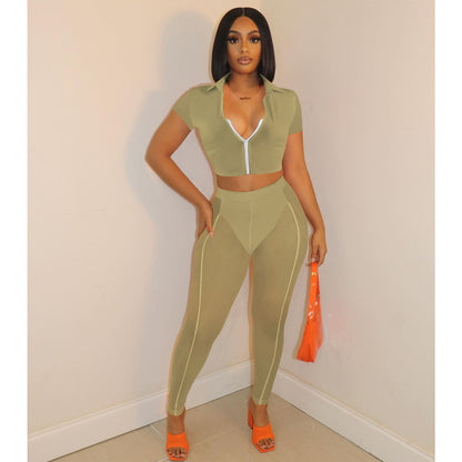 Summer Sexy Sheer Mesh Hip-Lifting Slimming Sports Casual Set
