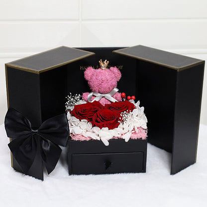 Chinese Valentine's Day Bear Preserved Flower Gift Box